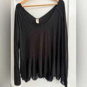 We The Free Black Long Sleeve Top with Frayed Hem